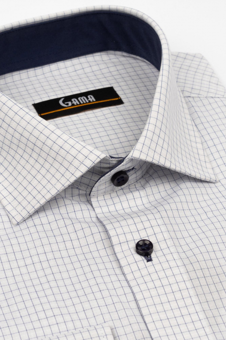 Camasa barbati regular fit alba cu caro bleumarin 3XL-4XL [3]