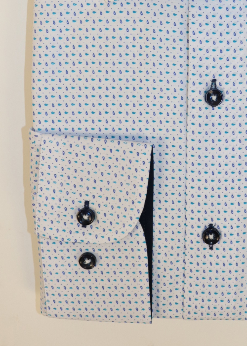 Camasa barbati slim fit alba cu imprimeu bleu si bleumarin [2]