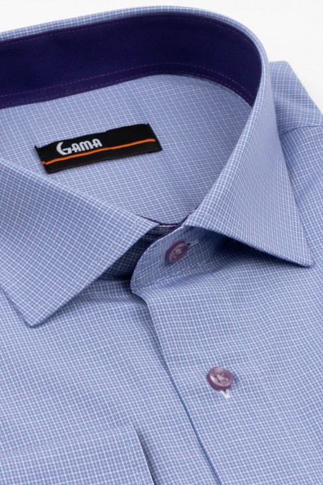 Camasa barbati regular fit bleu cu carouri albe si roz 2XL-4XL [3]