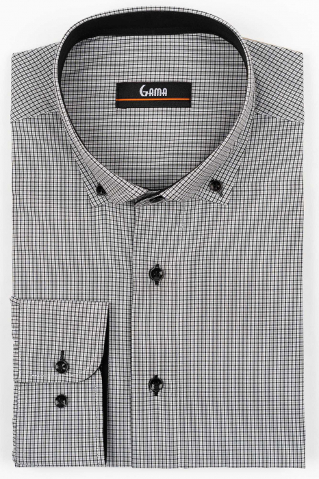 Camasa barbati regular fit alba cu carouri negre si gri 2XL [1]