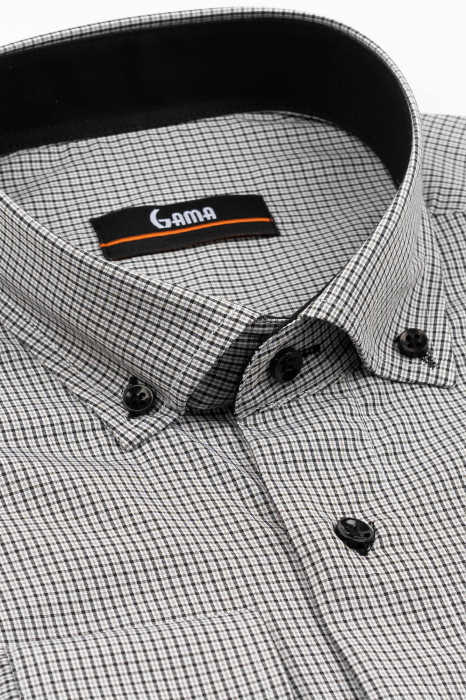Camasa barbati regular fit alba cu carouri negre si gri 2XL [3]