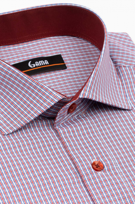 Camasa barbati regular fit alba cu carouri albastre si rosii 2XL-4XL [2]