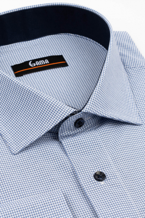 Camasa barbati regular fit alba cu carouri mici albastre si bleumarin 2XL - 4XL [3]