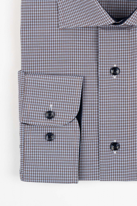 Camasa barbati regular fit maro cu carouri mici albe si albastre  5XL - 6XL [2]