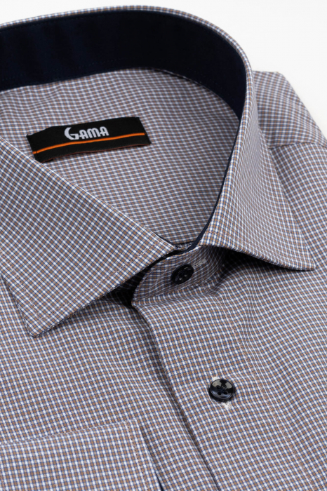 Camasa barbati regular fit maro cu carouri mici albe si albastre  5XL - 6XL [3]