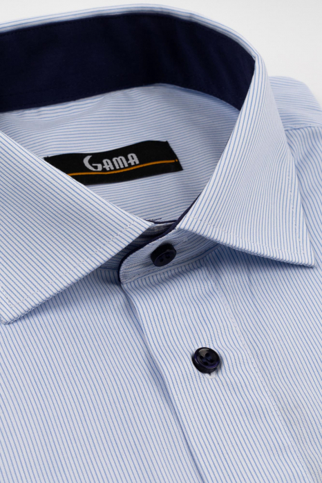 Camasa barbati regular fit alba cu dungi subtiri bleu 2XL [3]
