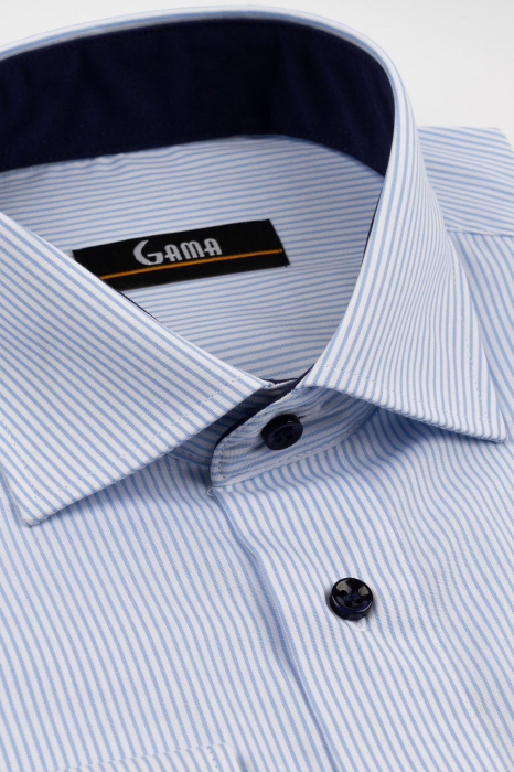 Camasa barbati regular fit alba cu dungi bleu [3]