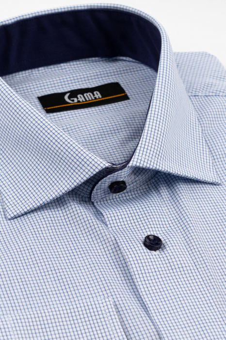 Camasa barbati regular fit alba cu caro bleu si albastru [3]