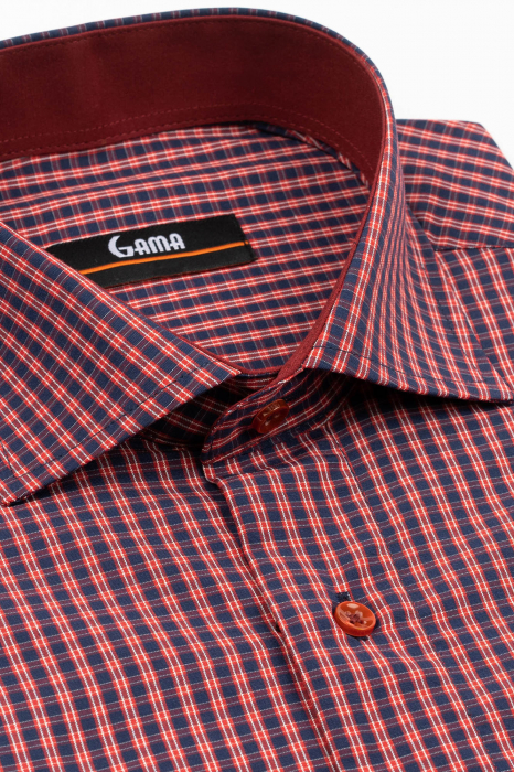 Camasa barbati regular fit bleumarin cu carouri rosii [3]
