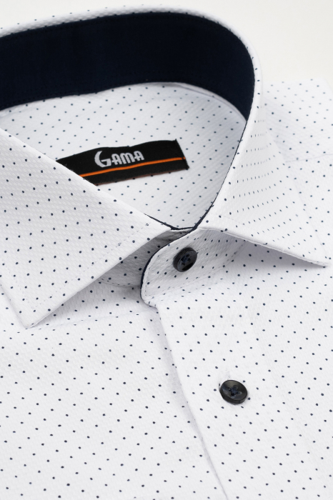 Camasa barbati regular fit alba cu buline bleumarin  2XL-3XL [3]