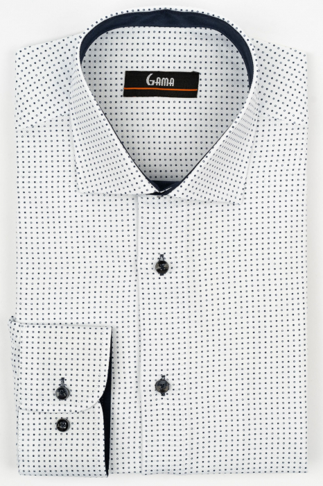 Camasa barbati regular fit alba cu imprimeu bleumarin 5XL-6XL [1]