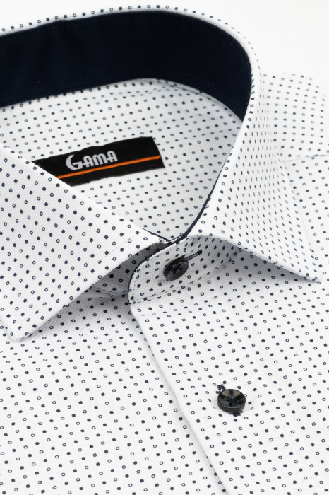 Camasa barbati regular fit alba cu imprimeu bleumarin [3]