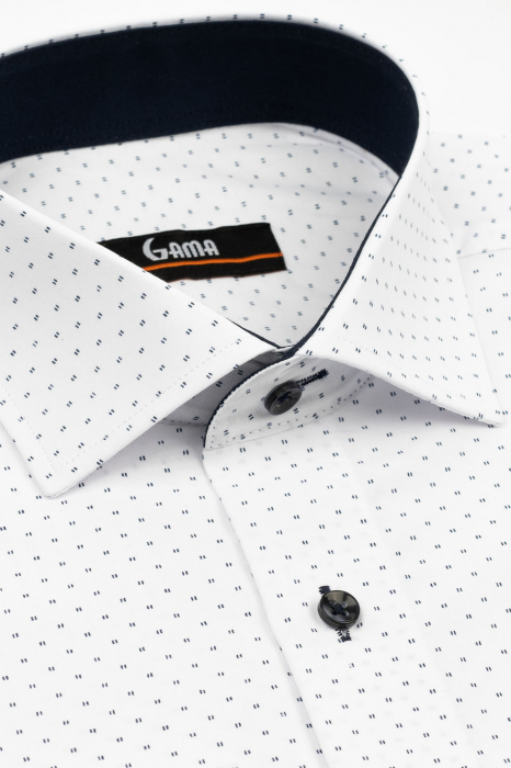 Camasa barbati regular fit alba cu imprimeu bleumarin [3]