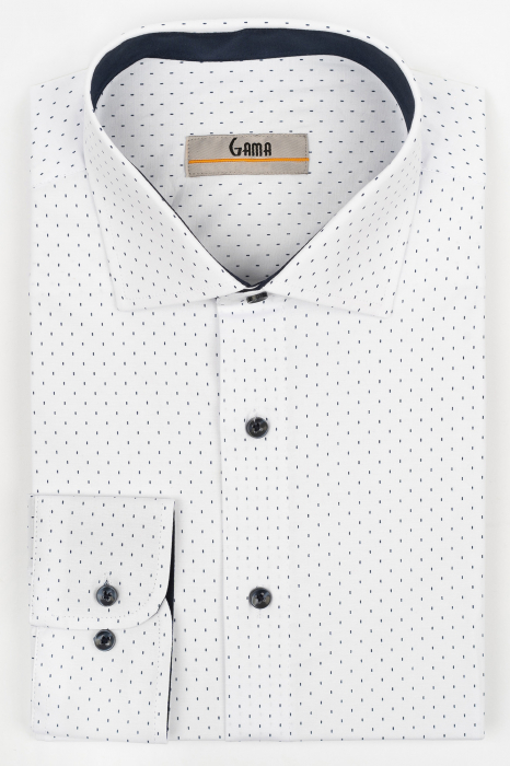 Camasa barbati regular fit alba cu imprimeu bleumarin PREMIUM [1]
