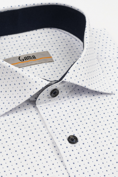 Camasa barbati regular fit alba cu imprimeu bleumarin si insertie PREMIUM [3]