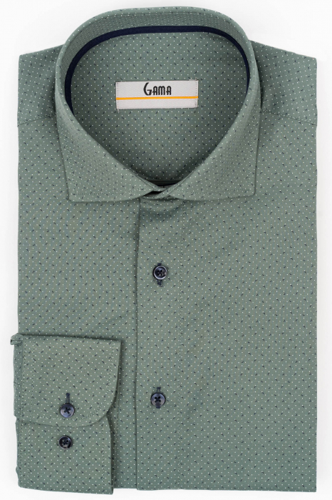 Camasa barbati slim fit verde cu imprimeu bleumarin si alb CONFORT [1]
