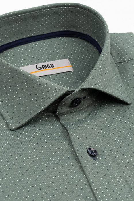 Camasa barbati slim fit verde cu imprimeu bleumarin si alb CONFORT [3]