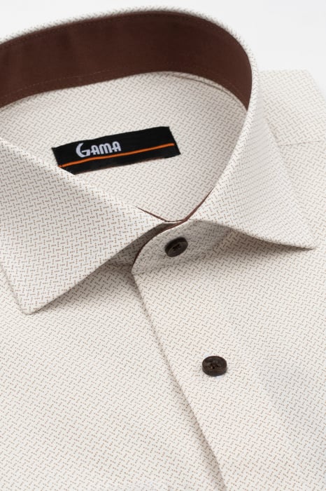 Camasa barbati slim fit alba cu imprimeu geometric maro [3]
