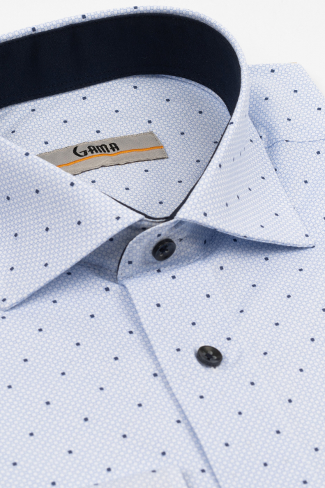 Camasa barbati regular fit alba cu imprimeu geometric bleu si bleumarin PREMIUM [3]