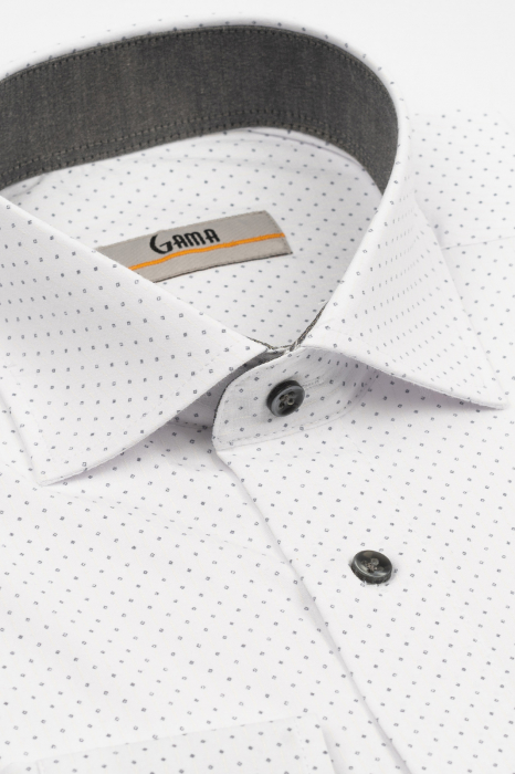 Camasa barbati regular fit alba cu insertie si imprimeu geometric gri CONFORT [3]