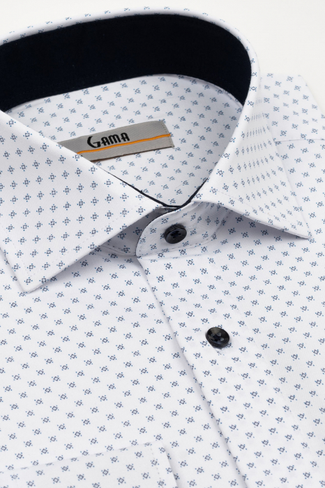 Camasa barbati slim fit alba cu imprimeu geometric bleumarin si albastru CONFORT [3]