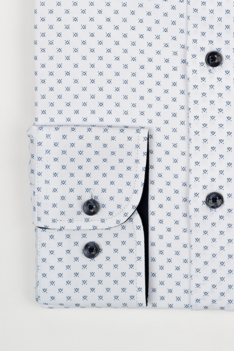 Camasa barbati slim fit alba cu imprimeu geometric bleumarin si albastru CONFORT [2]
