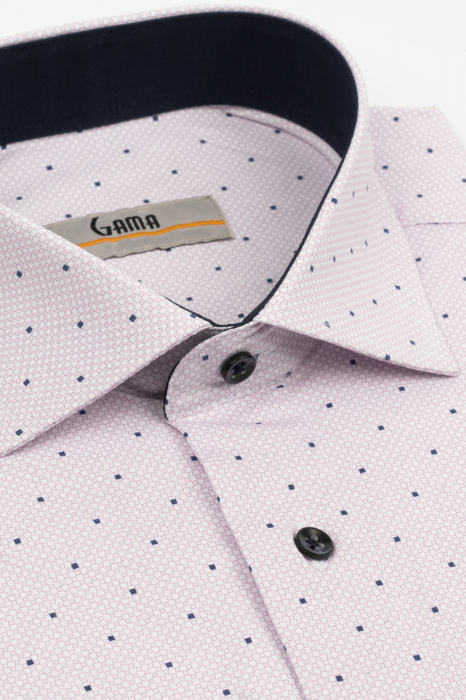 Camasa barbati regular fit alba cu imprimeu geometric roz si bleumarin PREMIUM [3]