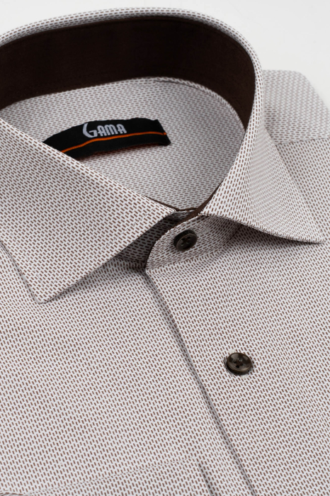 Camasa barbati regular fit alba cu imprimeu maro 2XL [3]
