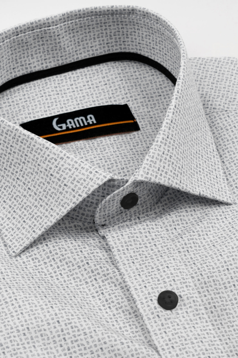 Camasa barbati regular fit alba cu imprimeu geometric negru 2XL-4XL [2]