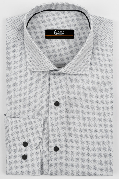 Camasa barbati regular fit alba cu imprimeu geometric negru 2XL-4XL [1]