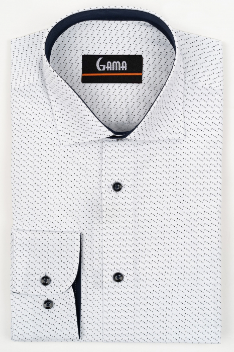 Camasa barbati regular fit alba cu imprimeu gri si model in tesatura [4]