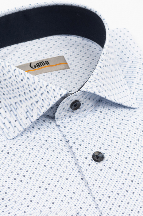 Camasa barbati regular fit alba cu insertie bleu si imprimeu bleumarin PREMIUM [2]