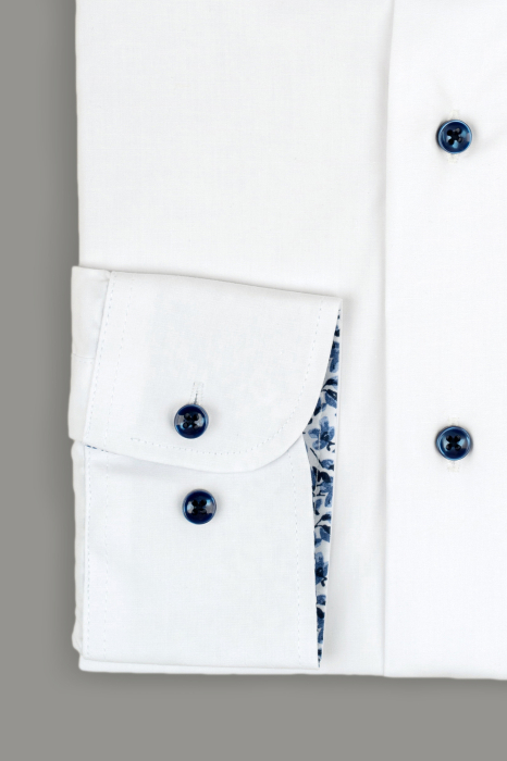 Camasa barbati regular fit alba cu insertie florala bleumarin la guler 2XL [2]