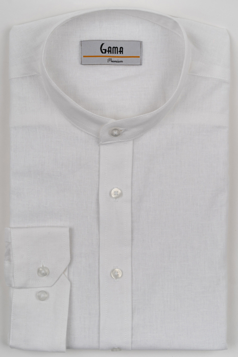 Camasa barbati regular fit alba din in PREMIUM - guler tunica [4]