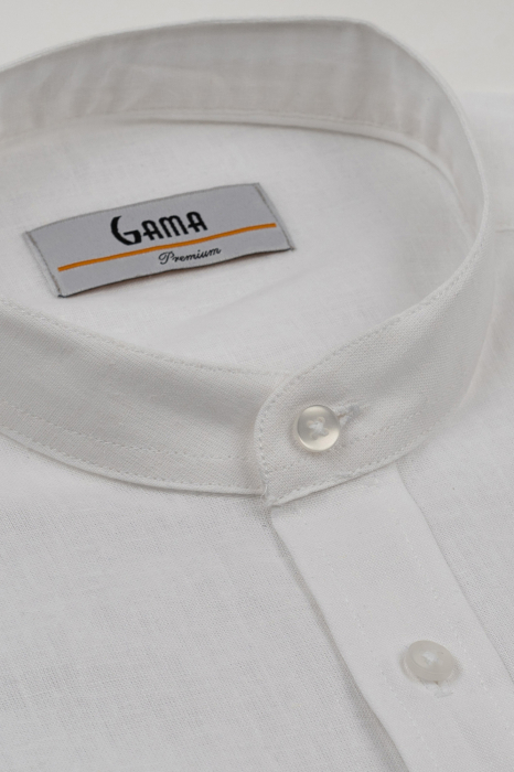 Camasa barbati regular fit alba din in PREMIUM - guler tunica [5]