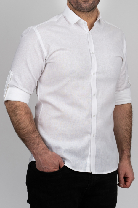 Camasa barbati slim fit alba din in PREMIUM - guler clasic [2]