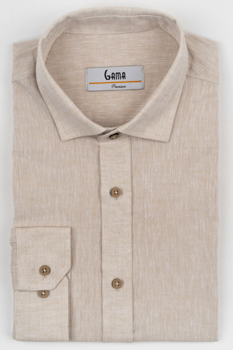 Camasa barbati slim fit bej din in PREMIUM - guler clasic [3]