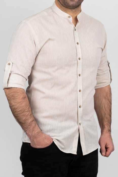 Camasa barbati slim fit bej din in PREMIUM - guler tunica [2]