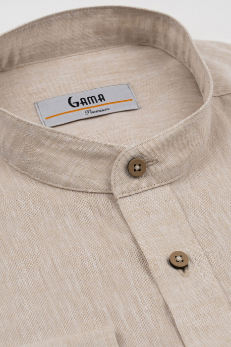 Camasa barbati slim fit bej din in PREMIUM - guler tunica [5]