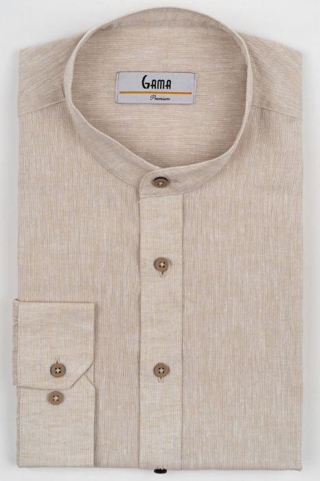 Camasa barbati regular fit bej din in PREMIUM - guler tunica [3]