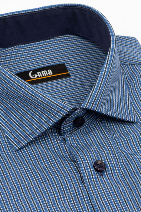 Camasa barbati regular fit albastra cu caro negru si alb [3]