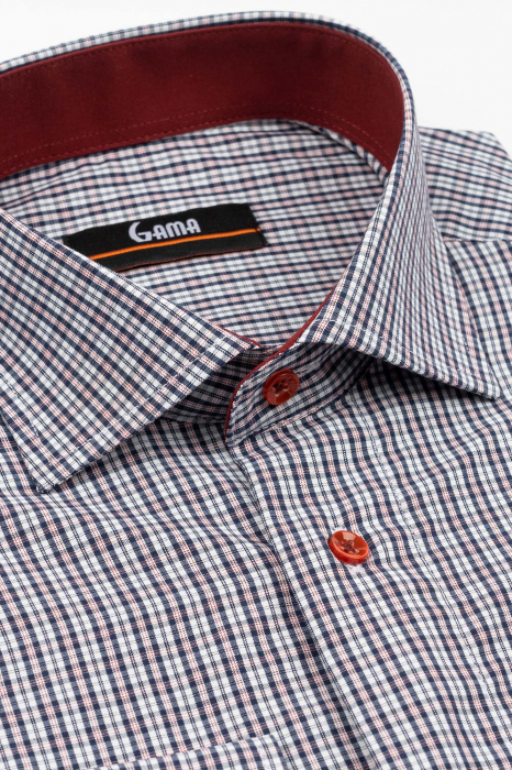Camasa barbati regular fit alba cu carouri bleumarin si visinii [3]