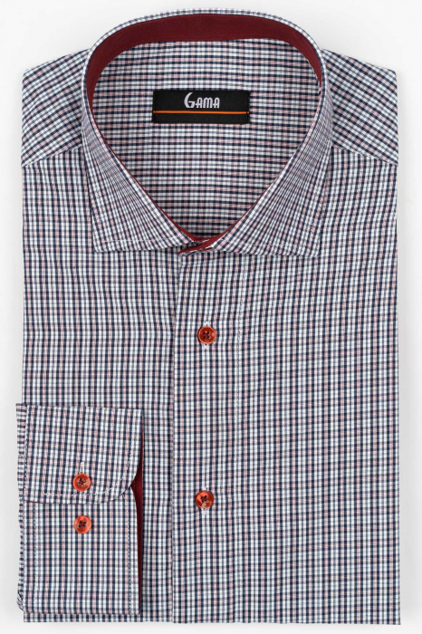 Camasa barbati regular fit alba cu carouri bleumarin si visinii [1]