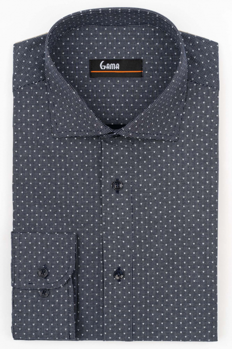 Camasa barbati slim fit neagra cu imprimeu alb [1]
