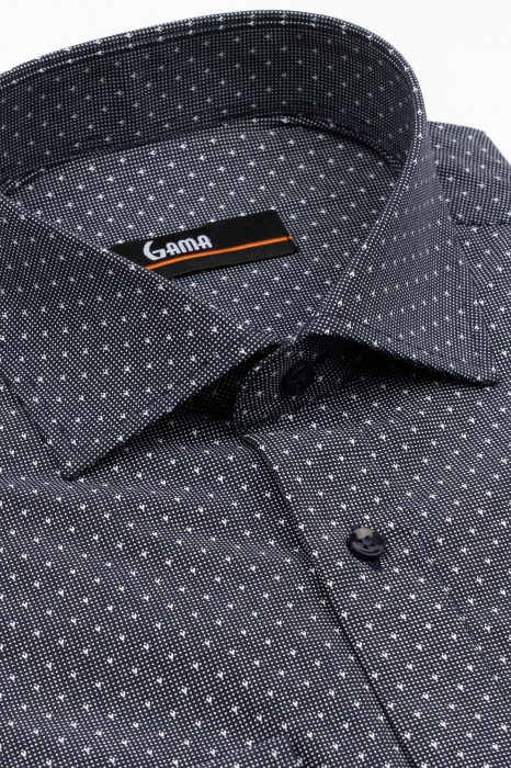 Camasa barbati slim fit neagra cu imprimeu alb [3]