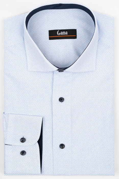 Camasa barbati slim fit alba cu imprimeu bleu [1]