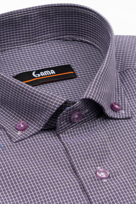 Camasa barbati regular fit mov cu carouri lila si bej 2XL [3]