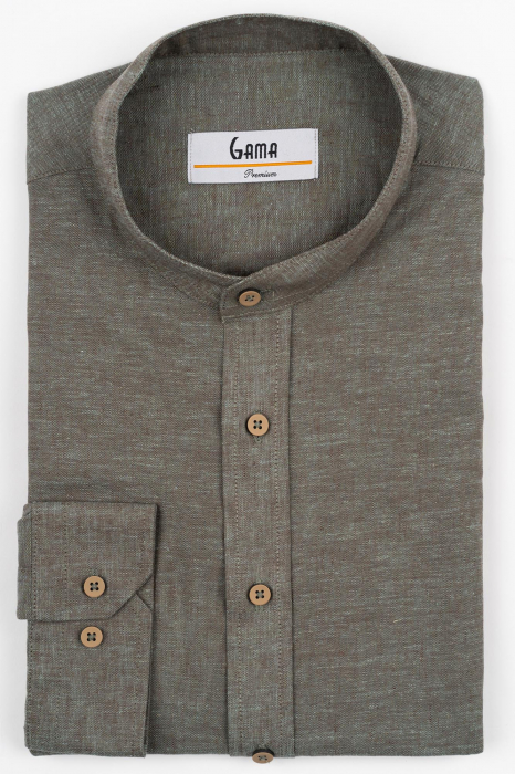 Camasa barbati slim fit kaki din in PREMIUM - guler tunica [3]
