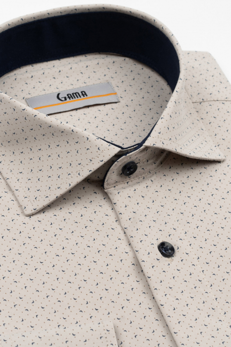Camasa barbati regular fit bej nisipiu cu imprimeu bleumarin si maro CONFORT [3]