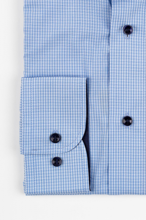 Camasa barbati regular fit bleu cu caro alb si albastru-deschis [2]